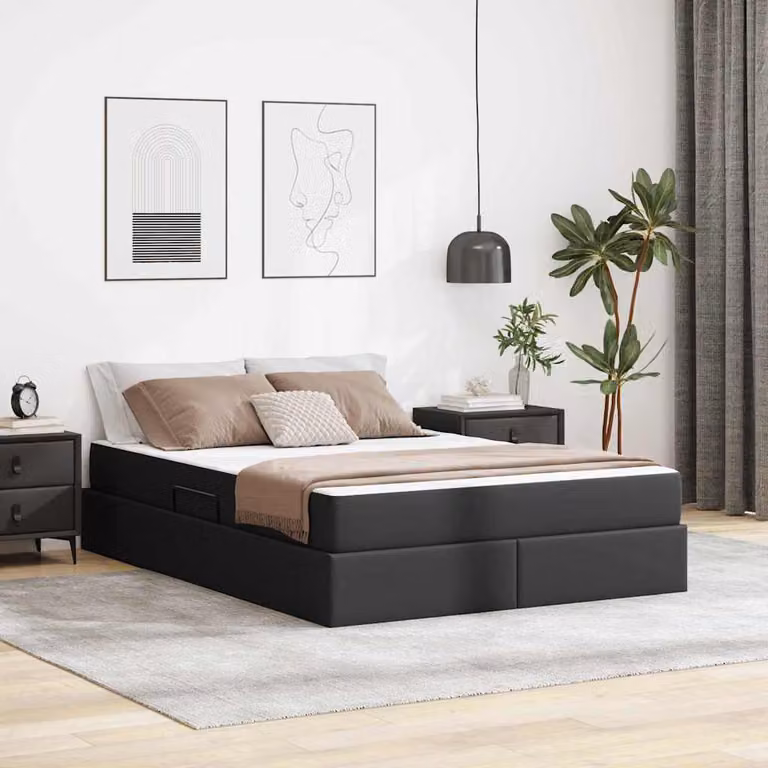 Letto con contenitore e 2 materassi ibridi vidaXL in ecopelle nera, L/P/H: 190 x 140 x 43,5 cm