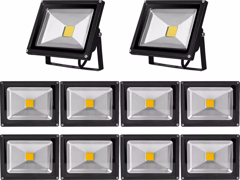 Greenmigo 10x 20W Proiettore LED da giardino, luce bianco freddo, con corpo in alluminio nero, impermeabile IP65, 85-265 V