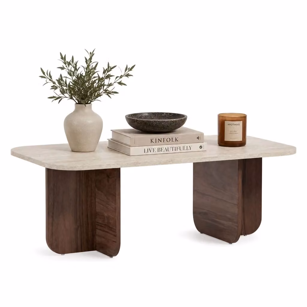 Tavolino da salotto rettangolare DMORA moderno in marrone e bianco, L/P/H: 126 x 60 x 41 cm – 2