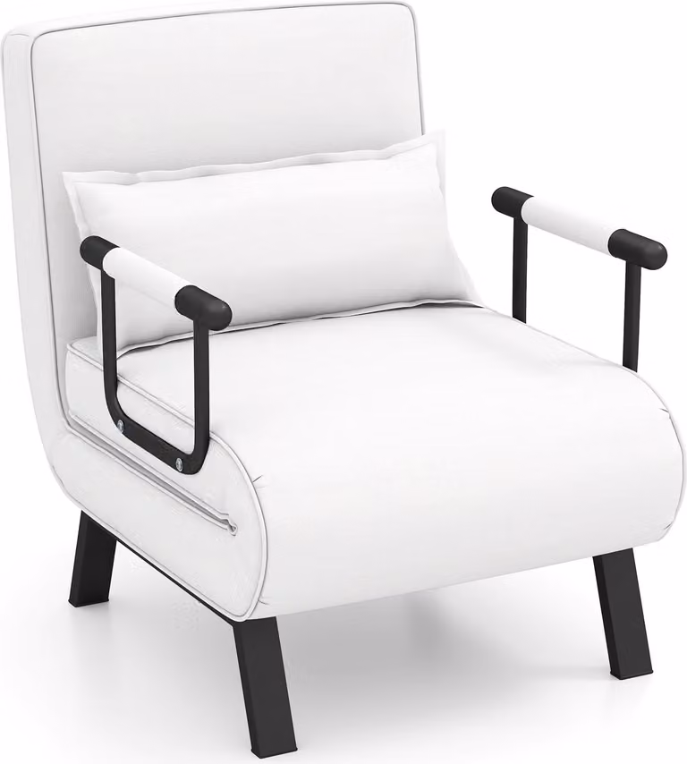 COSTWAY Poltrona letto pieghevole 4 in 1, divano letto con schienale regolabile in 5 posizioni, cuscino e seduta, divano letto con struttura in metallo fino a 150 kg, bianco