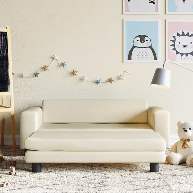 Divanetto per bambini Design Mania con poggiapiedi in similpelle beige L: 100 cm, P: 50 cm, H: 30 cm