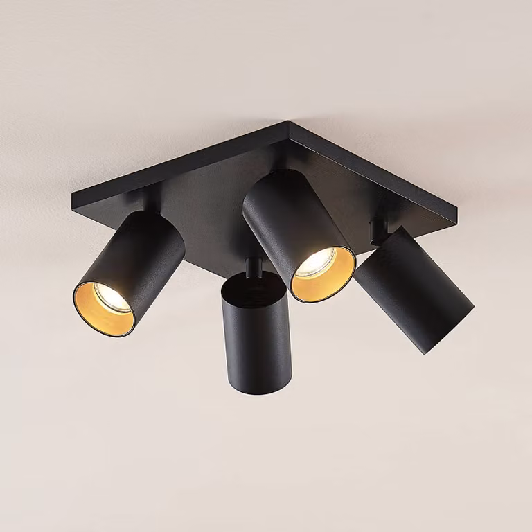Arcchio Faretto Brinja, nero, angolare, Ø 6 cm, 4 luci, GU10 Brinja Arcchio, dimmerabile, Nero, Corridoio, Alluminio, Moderno, Faretto