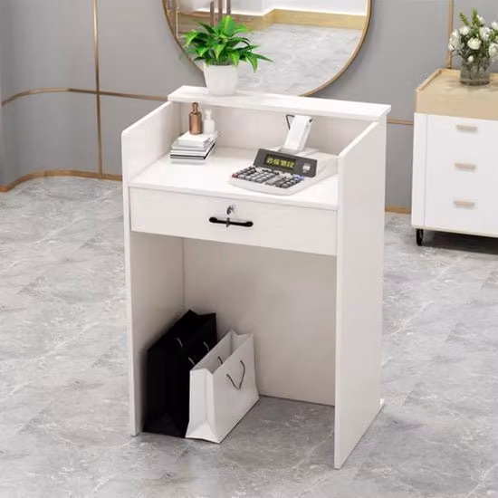 Bancone reception moderno hjh OFFICE bianco con cassetti chiudibili in legno opaco
