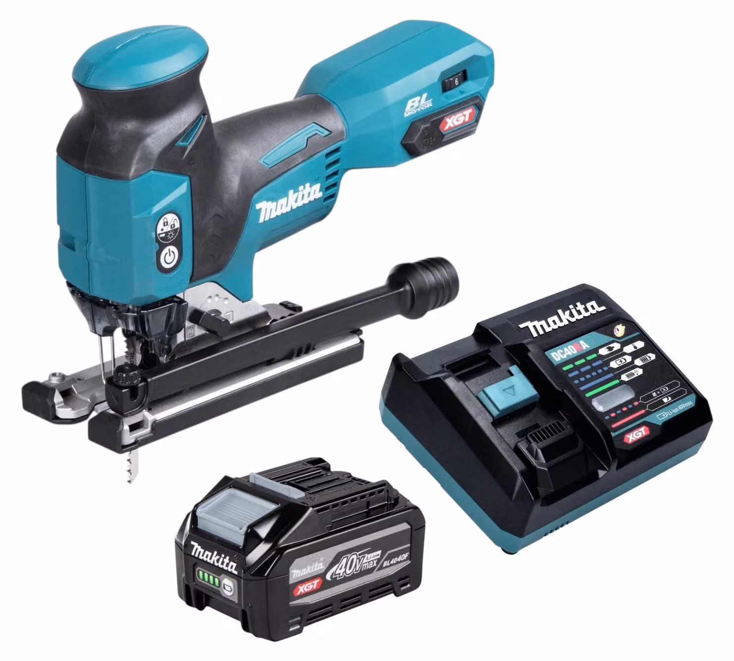 Seghetto alternativo a batteria Makita JV 001 GU101 40 V max. 135 mm brushless + 1 batteria da 4,0 Ah + caricabatterie