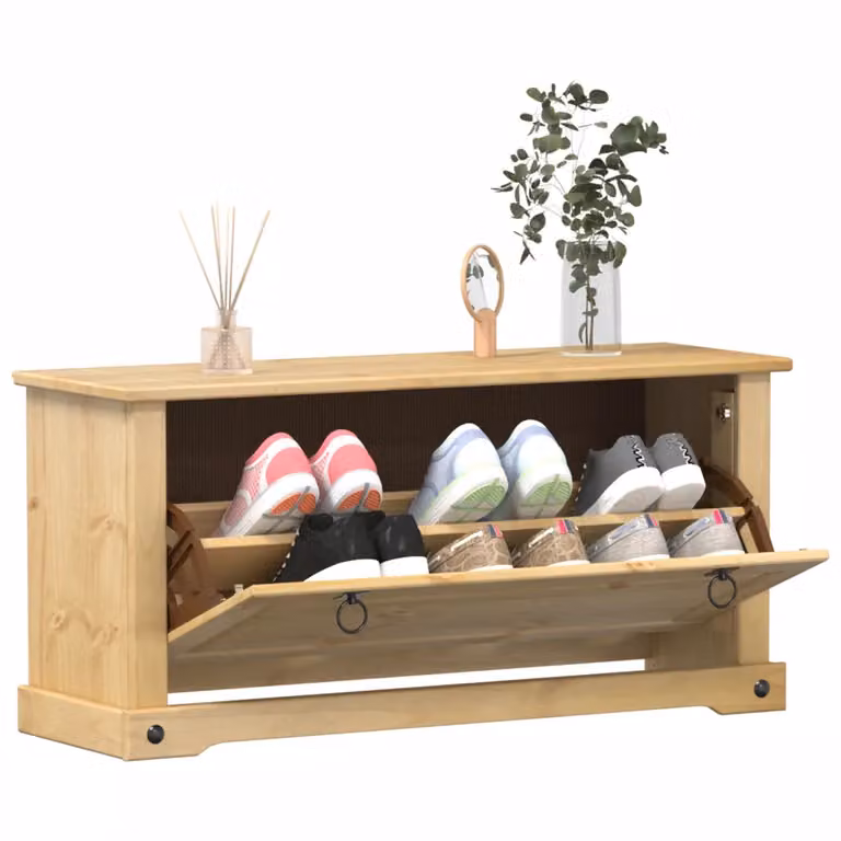 Scarpiera vidaXL Corona in legno di pino massello color marrone con vani inclinabili L: 99 cm, P: 32 cm, H: 47 cm