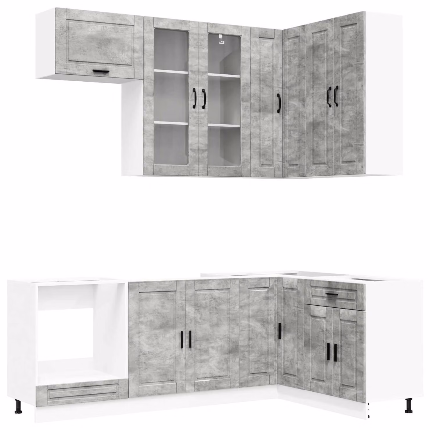 Set di mobili da cucina PORTO, 8 pezzi, colore grigio cemento, materiale: legno composito