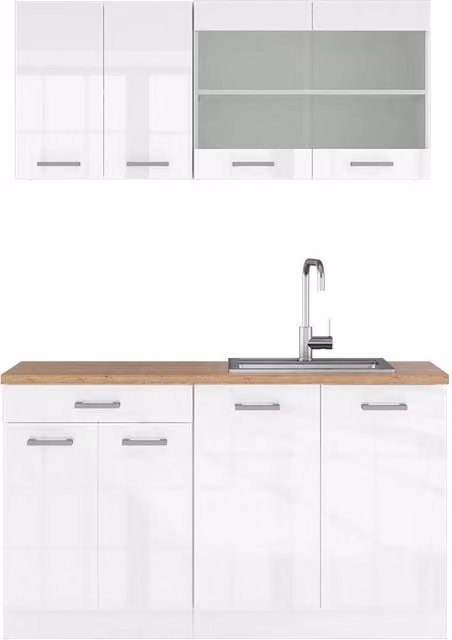 Cucina monoblocco R-Line Bianco lucido/Bianco 140 cm, PL Rovere Vicco