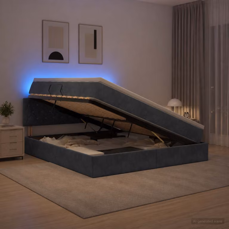 Letto con contenitore e illuminazione LED vidaXL in tessuto grigio con materasso a molle L/P/H: 140 x 190 x 88 cm