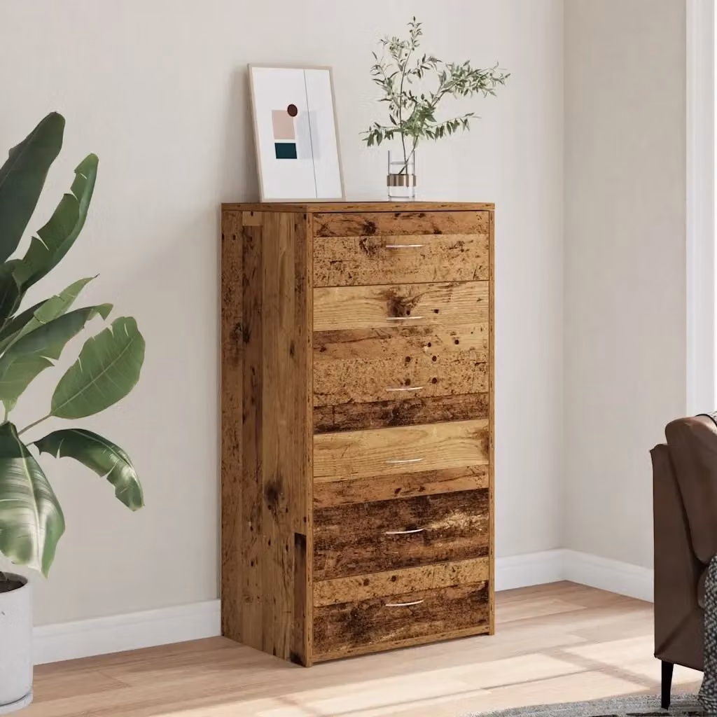Credenza Buffet da pranzo con 6 cassetti in legno antico color marrone, L 50 cm, P 34 cm, H 96 cm – 2