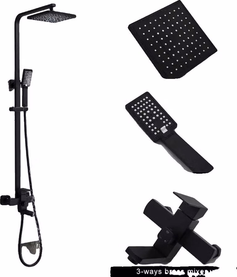 Set di rubinetteria per doccia, soffione in plastica da 8 pollici, miscelatore a 3 vie in ottone, set doccia nero A