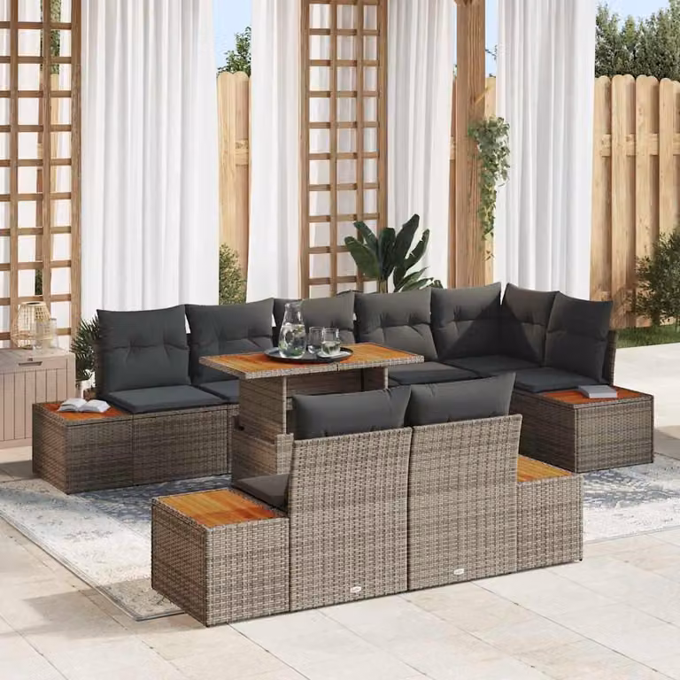 Maison Exclusive - Set da giardino composto da 9 pezzi, divano, colore grigio, materiale: rattan sintetico