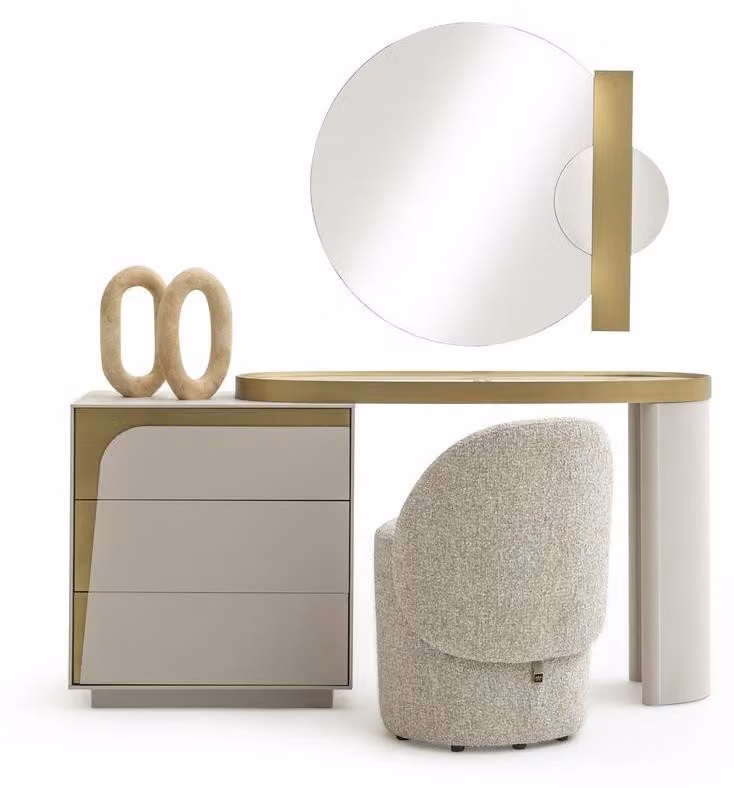 Schminktisch mit Spiegel Hocker Moderne Möbel Stil Weiß Kommode 3tlg