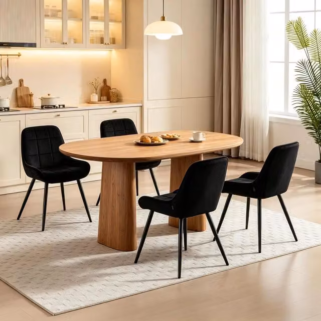 Set di 4 sedie da pranzo Mivray in velluto nero con gambe in metallo e design moderno – 1