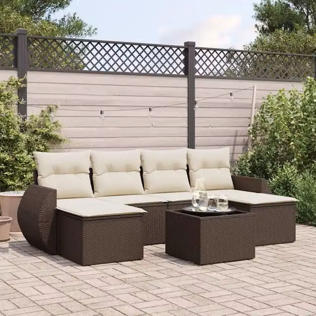 Set Divani da Giardino 7 pz con Cuscini Marrone in Polyrattan 3252870