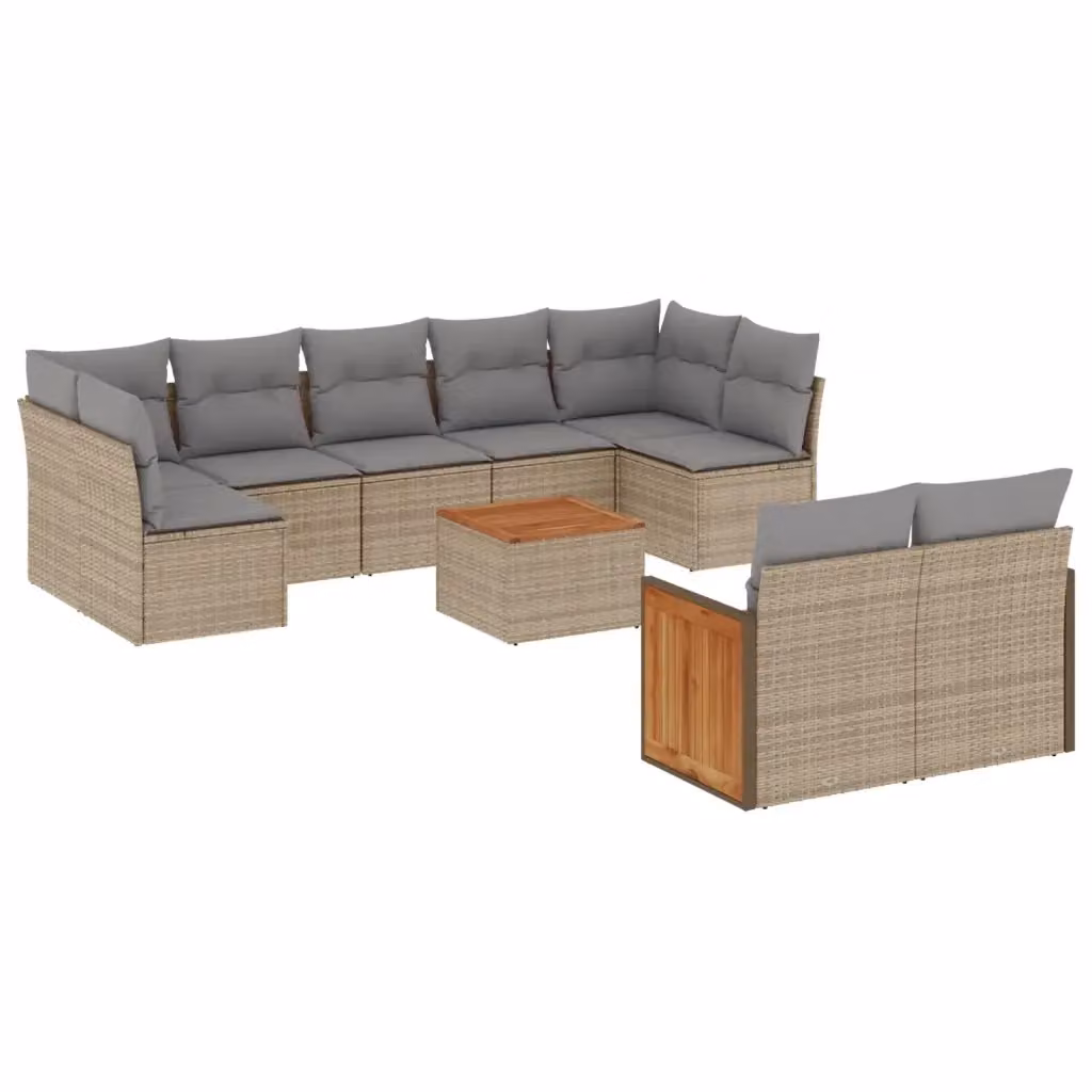 Set Divano da Giardino VIDAXL in Polyrattan con 10 Cuscini Beige Moderno – 2