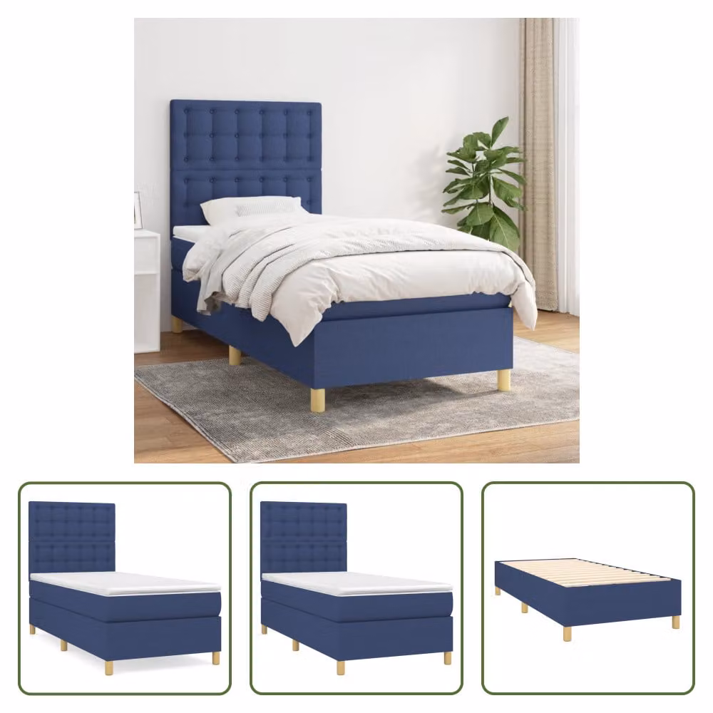 The Living Store Letto a molle con materasso Blu 80x200 cm in tessuto