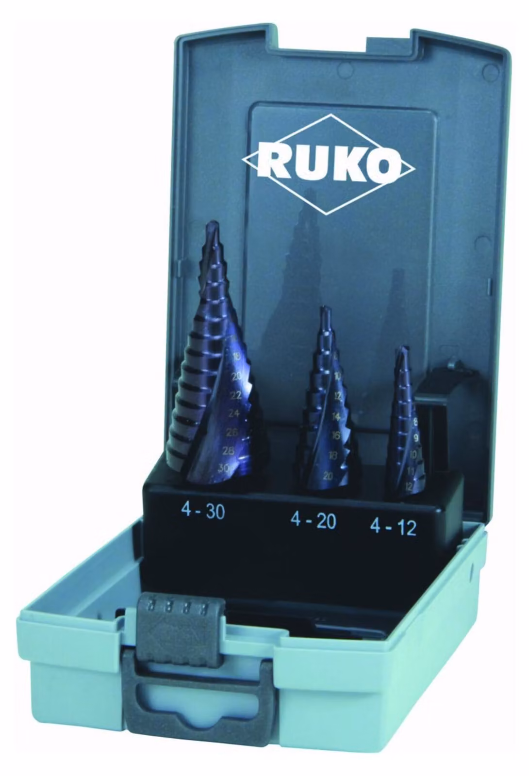 Set di punte a gradino Ruko misura 0 / 9,1,2 HSS-TIALN 3 pezzi cassetta in plastica - 101026FRO