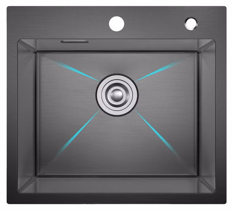 Lavello da cucina, resistente ai graffi, set di scarico resistente agli odori, colore nero nano, dimensioni 50 x 45 cm