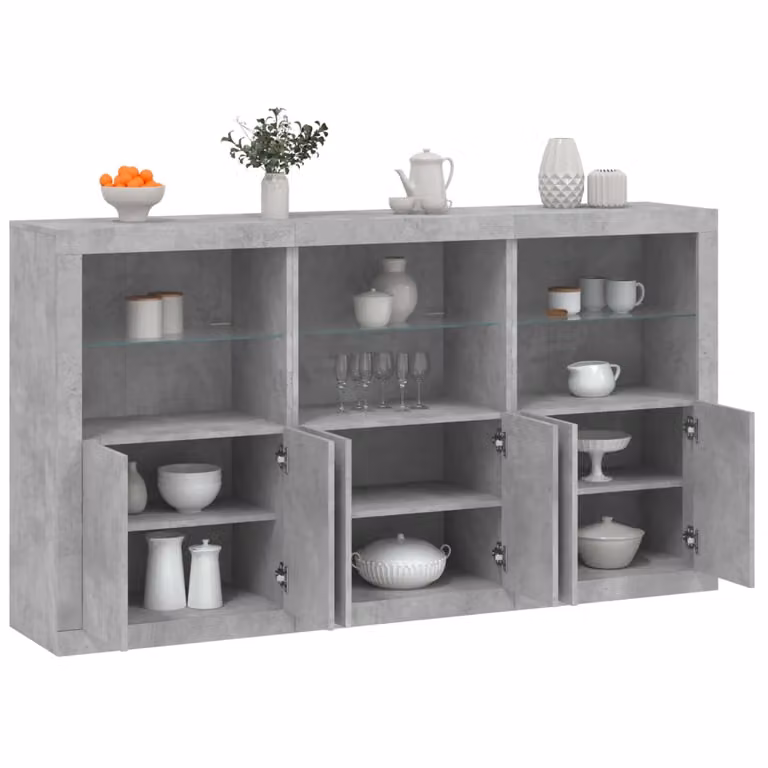 Credenza moderna vidaXL con luci LED in grigio cemento L: 181,5 cm, P: 37 cm, H: 100 cm