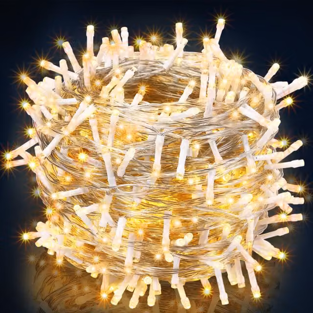 Catena di luci natalizie Monzana con 400 LED bianco caldo e cavo trasparente, lunghezza 40 m, protezione IP44