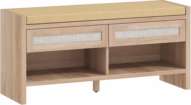 Panca scarpiere ingresso 108 x 35 x 50 cm seduta imbottita 2 cassetti scandinavo contemporaneo finitura opaca in MDF marrone 21_0002814