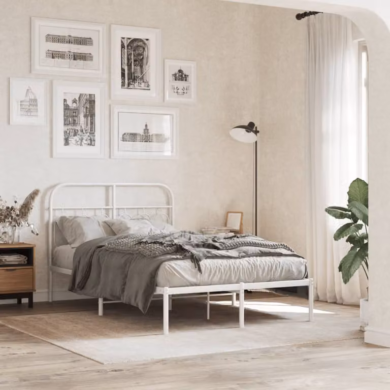 vidaXL Giroletto con Testiera in Metallo Bianco L/P/H: 120 x 200 cm