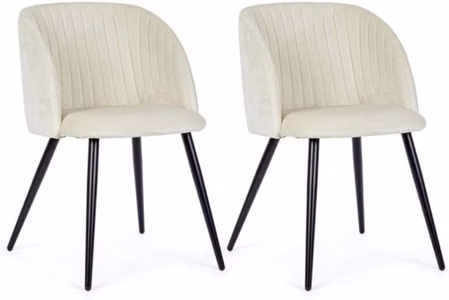 Set 2 Sedie 53x57x81,5 cm in Poliestere Effetto Velluto Bianco
