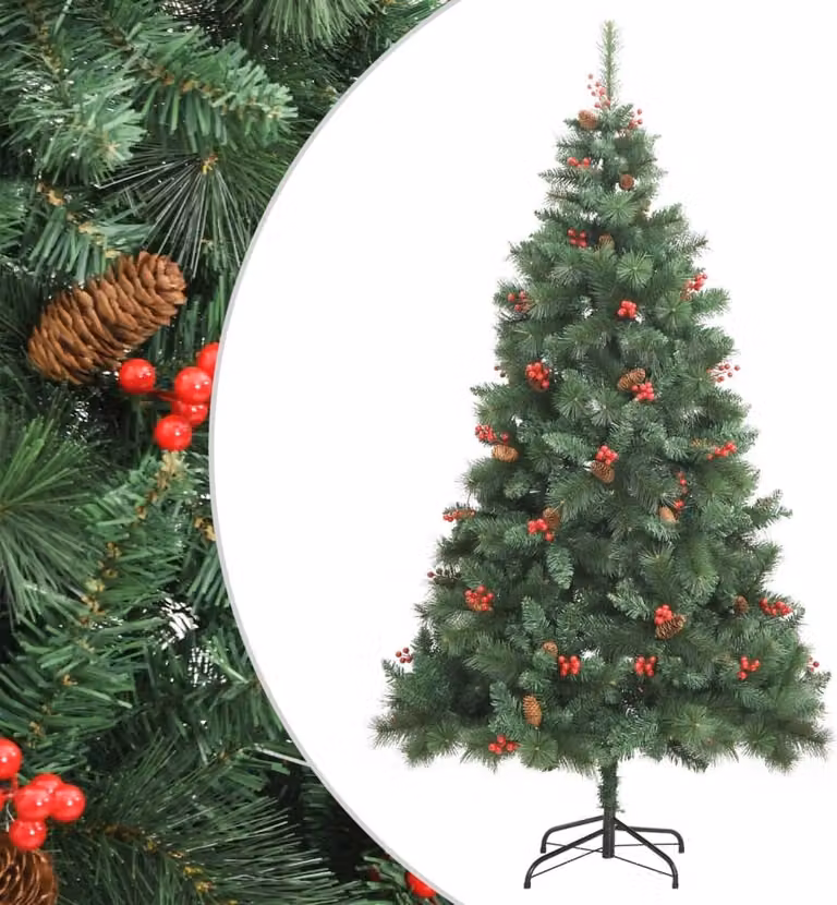 Maison Exclusive - Albero di Natale artificiale pieghevole con pigne e bacche, 210 cm