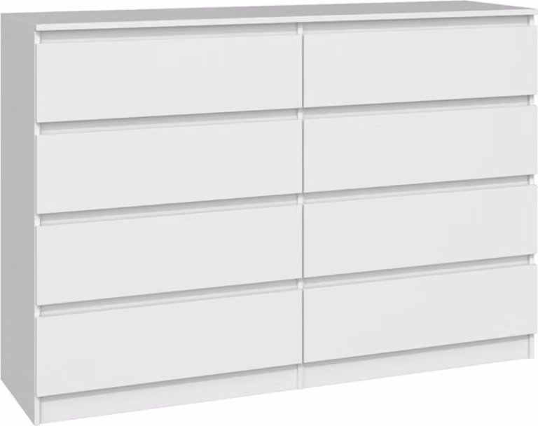 VBChome Comò con 8 cassetti 140 x 40 x 97 cm Bianco Comò senza maniglie Armadio multiuso per corridoio Camera da letto Soggiorno Camera dei bambini Moderno