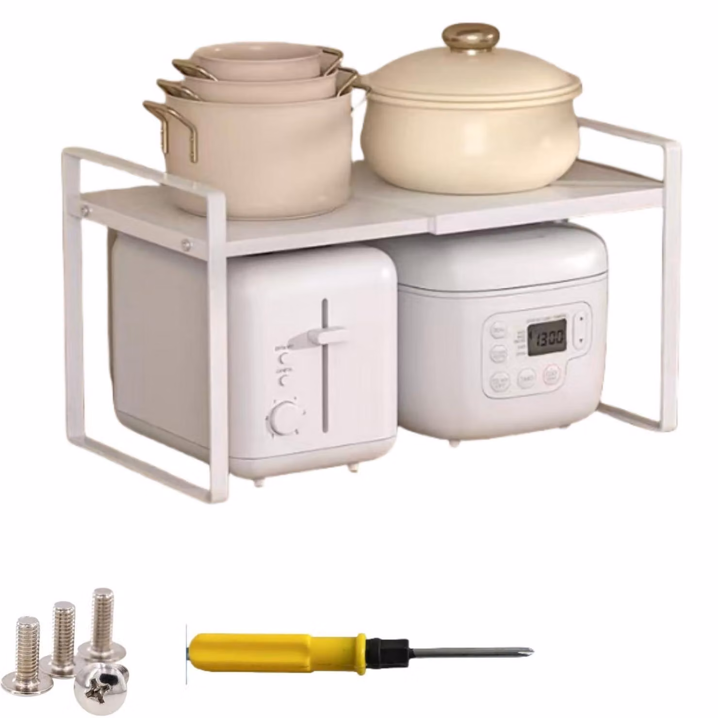 Scaffale estendibile, bianco, 25-45x27x25 cm, impilabile, ideale per la cucina, la dispensa o per l'organizzazione di oggetti