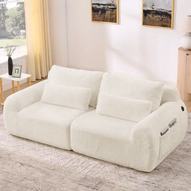 Divano 2 Posti in Ecopelliccia Morbida con USB ¨C MINIMAL ¨C Beige