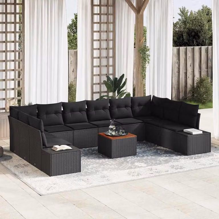 Maison Exclusive - Set da giardino con divano, 11 pezzi, colore nero