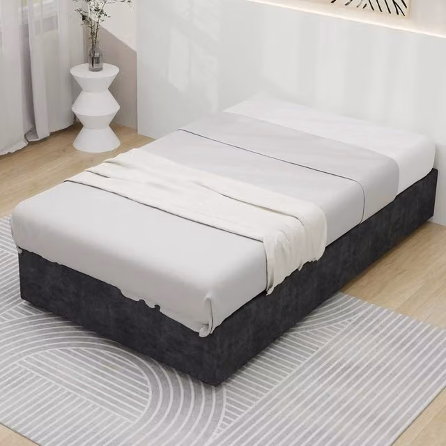 Letto Contenitore Imbottito ¨C MINIMAL ¨C Grigio, Velluto, 90x200, Senza Testiera