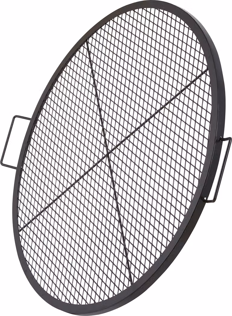 SucceBuy X-Marks griglia per barbecue per pozzo del fuoco, griglia rotonda per barbecue da 91,4 cm, robusta griglia in acciaio con manico e filo di supporto, pentole da campeggio portatili per feste e raduni all'aperto, nero