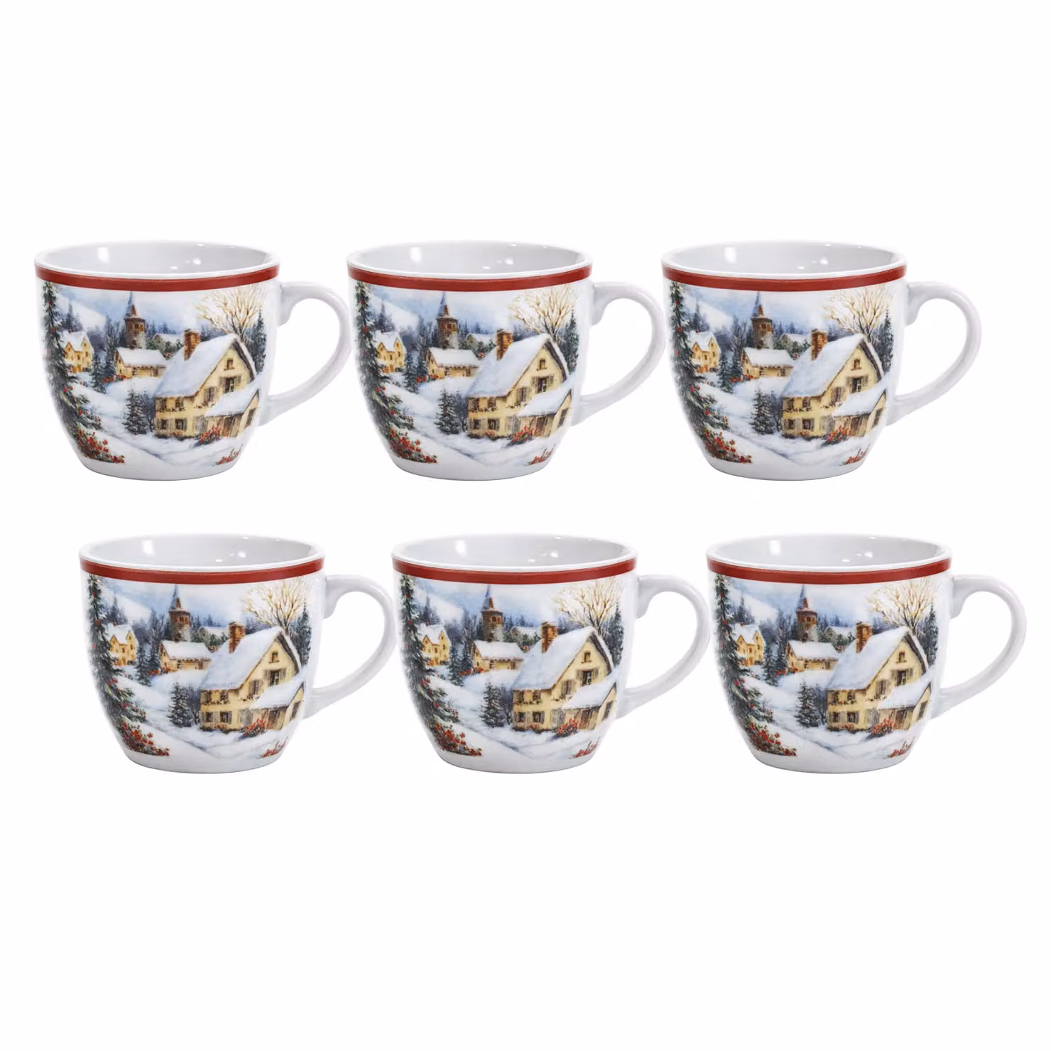 Set di 6 tazzine da caffè natalizie Snowy Village Elegance Vestiamo Casa in porcellana multicolore da 9 cl – 1