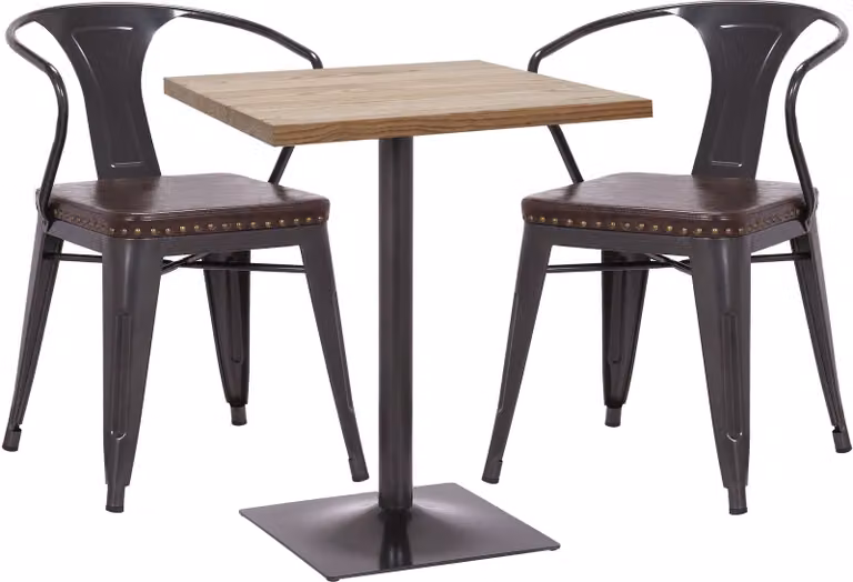Set tavolo bistrot 2x sedia da pranzo HWC-H10d, sedia tavolo cucina sedia gastronomia MVG ~ nero-marrone, tavolo marrone chiaro