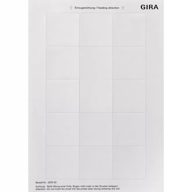 Gira 287002 Fogli per etichette 51x51 mm Accessori