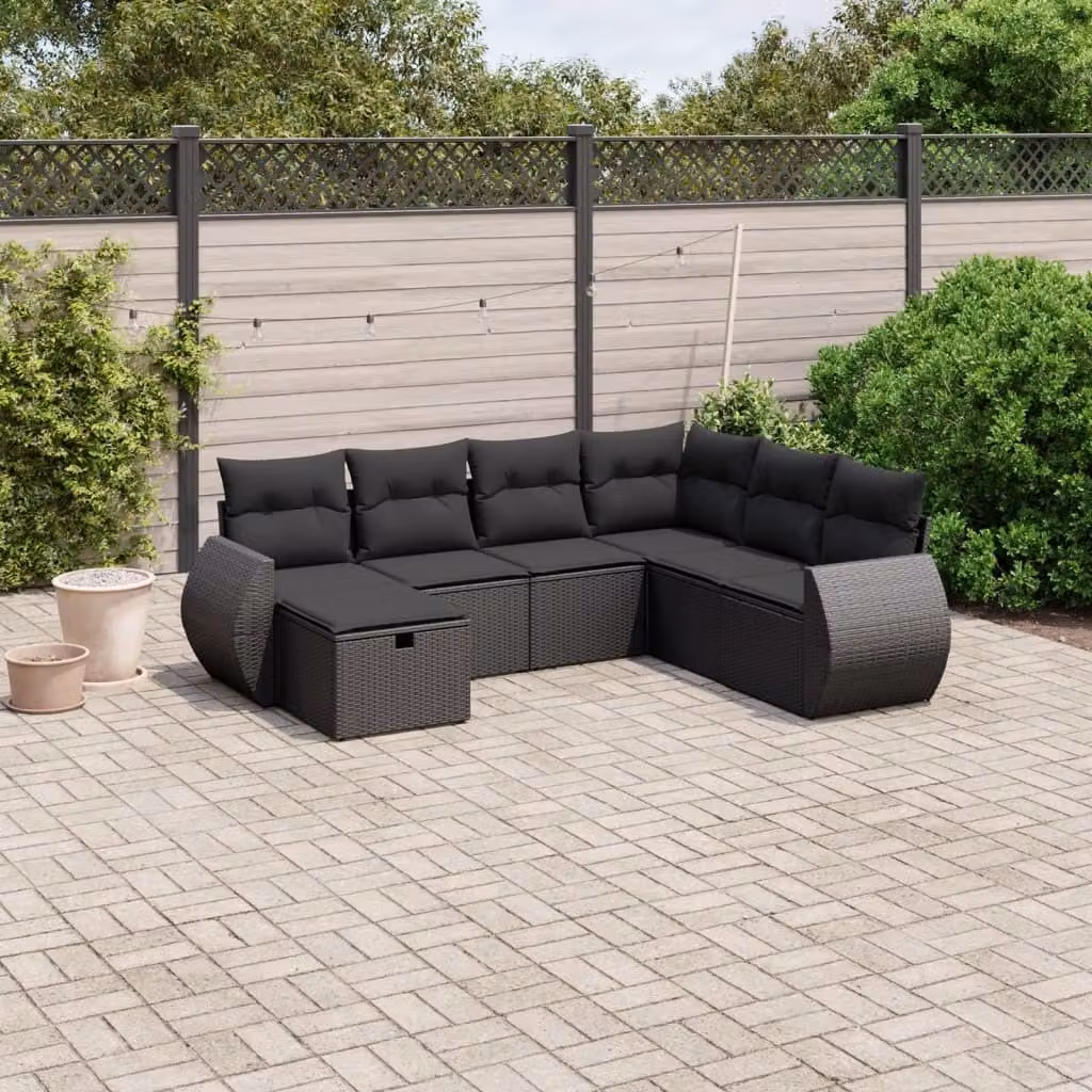 Maison Exclusive - Set da giardino 7 pezzi con cuscini in polyrattan nero