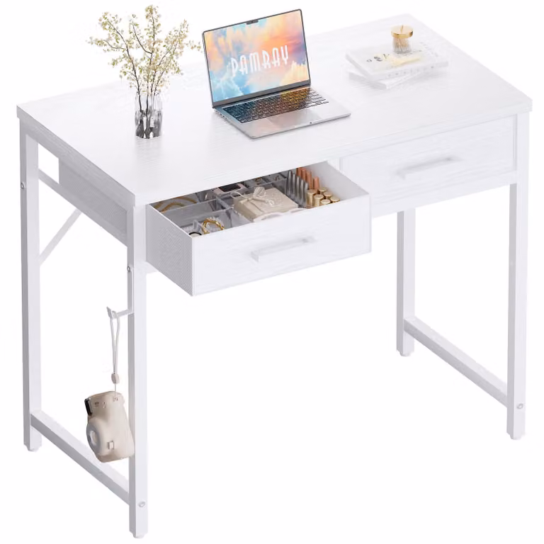 Scrivania moderna, 80 cm, con 2 cassetti, ideale per piccoli spazi