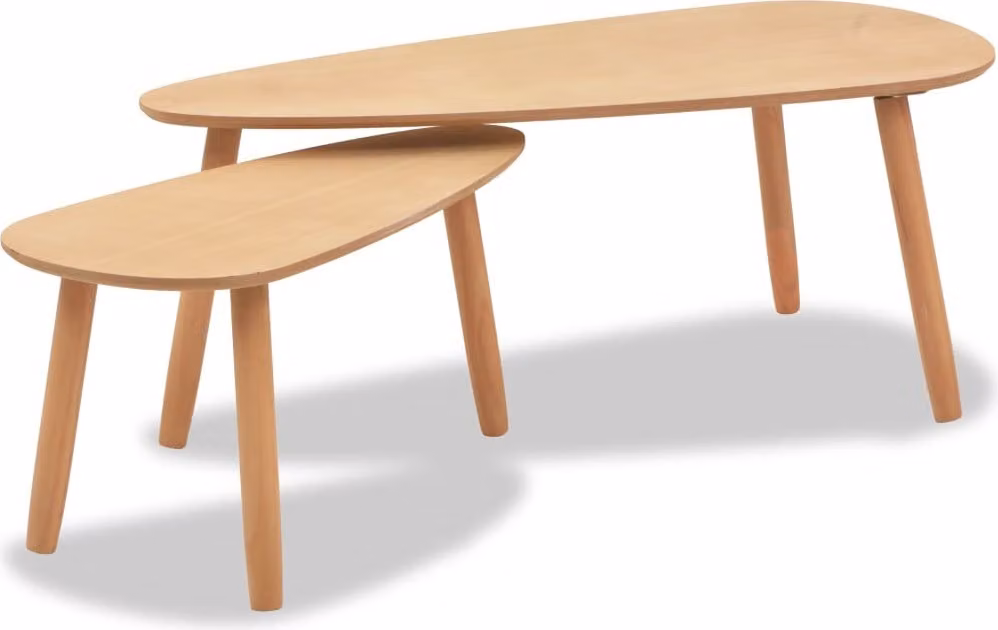 Set Tavolini Salotto 2pz Legno Massello Massello Pino Marrone