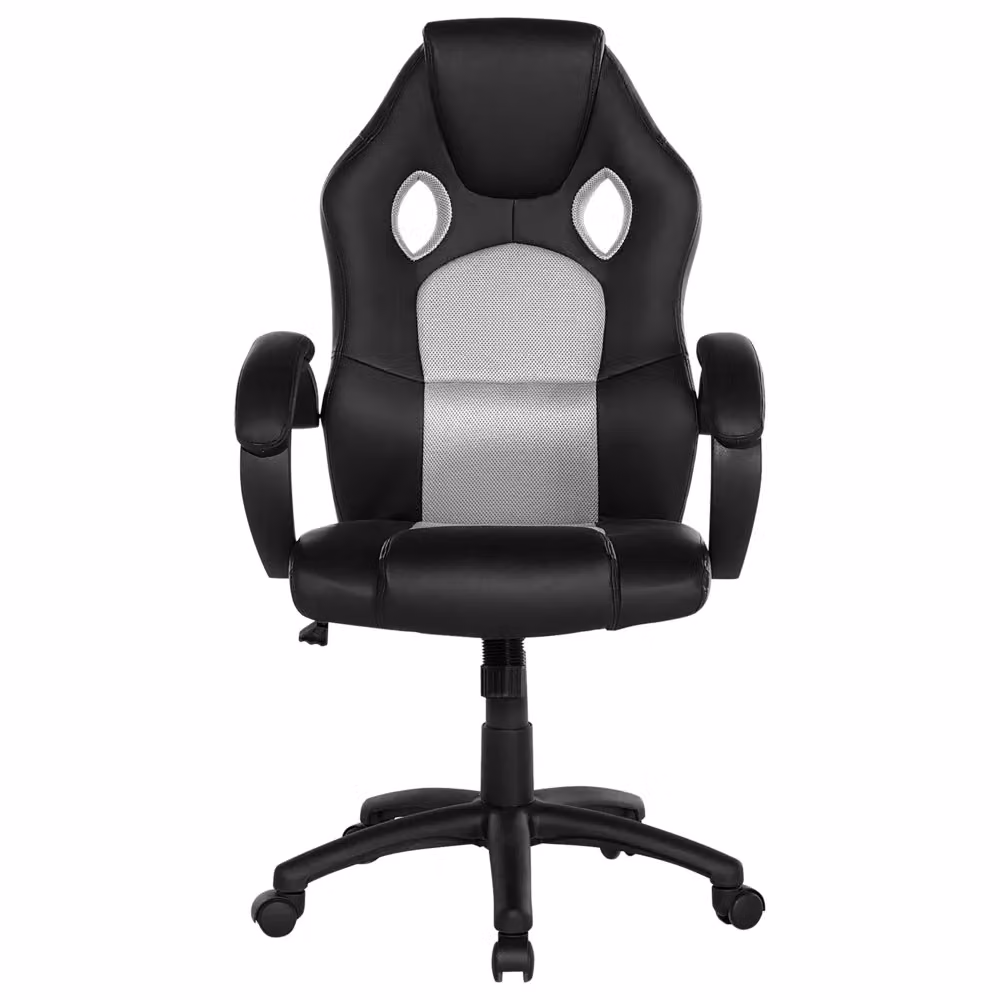 Sedia da gaming e ufficio BELIANI girevole con poggiatesta in ecopelle nera e grigia, H 115 x L 65 x P 65 cm – 2