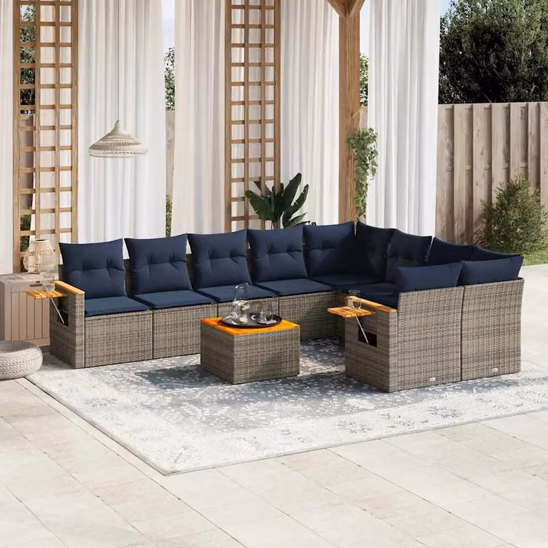 Set di Divani da Giardino vidaXL in Polyrattan Grigio con 10 Pezzi e Cuscini Inclusi