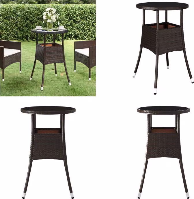 vidaXL Tavolo da giardino Ø60x75 cm in vetro temperato e poly rattan marrone - Tavolo da giardino - Tavoli da giardino - Tavolo da pranzo da giardino - Tavolo da pranzo per esterni