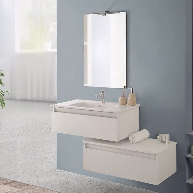 Mobile bagno sospeso Nadia INBAGNO bianco con base lavabo e cassetto L: 80 cm
