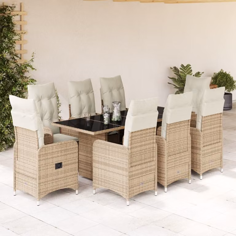 Maison Exclusive - Set da giardino bistrot 9 pezzi con cuscini in polyrattan beige