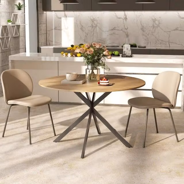 Tavolo da pranzo rotondo ULEVR ?120 cm per 4 persone, stile industriale, piano effetto rovere e gambe in acciaio nero
