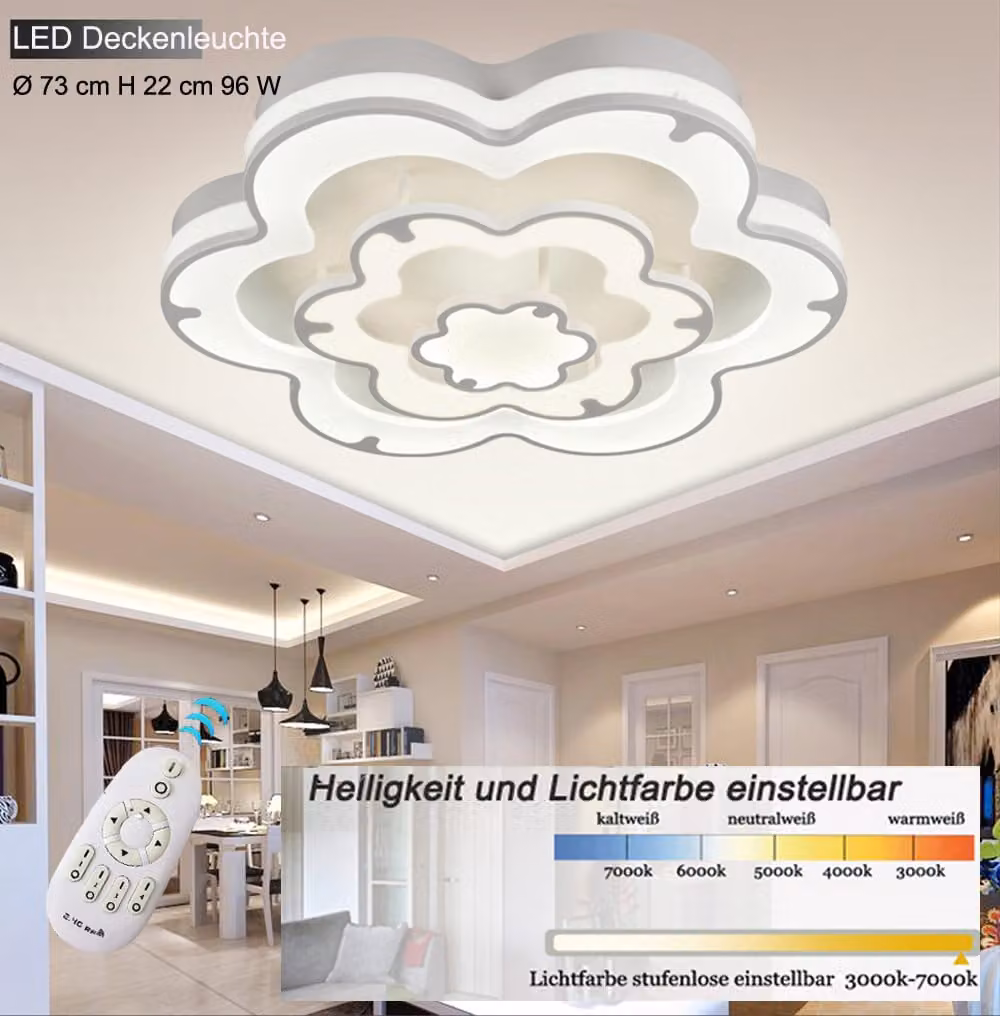 Plafoniera LED 2118-3 Ø 73 cm H 22 cm 96 W Design floreale Colore della luce/luminosità regolabile A+