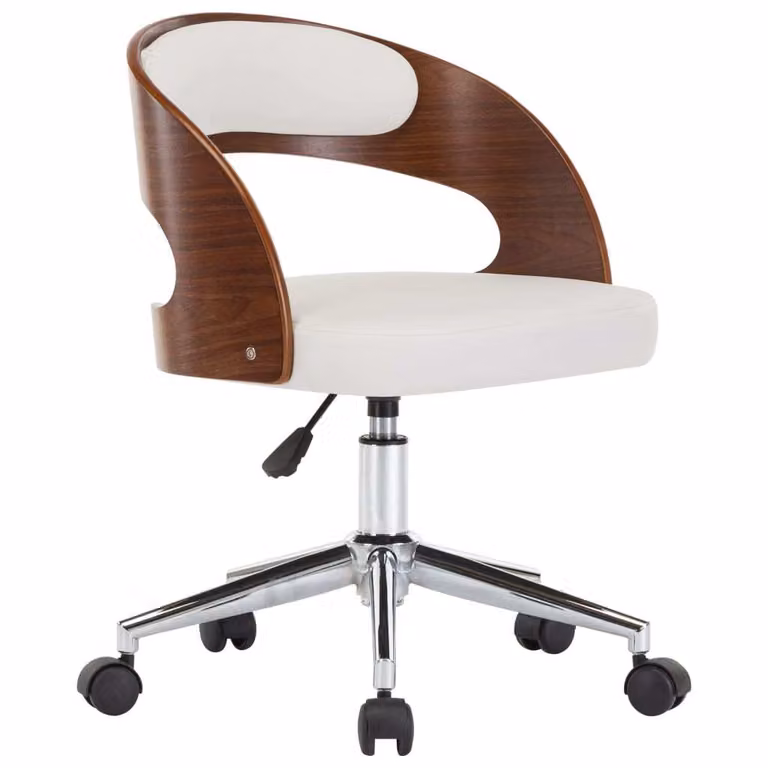 Sedia da ufficio girevole in legno curvato bianco e Pelle finta