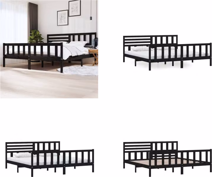 vidaXL Letto in legno massiccio nero 200x200 cm - Struttura letto - Letto - Struttura letto in legno massiccio