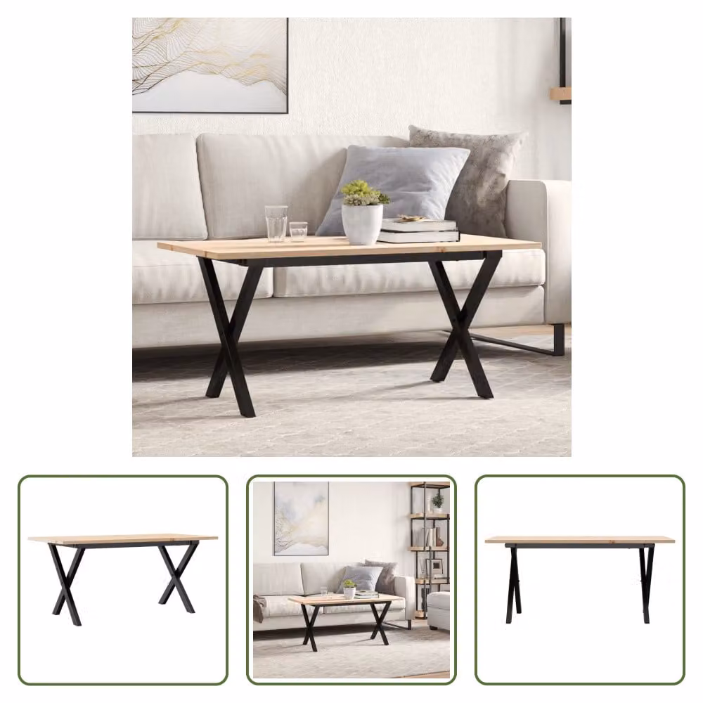 The Living Store tavolino X-frame 100x50x45 cm in pino massiccio e ghisa